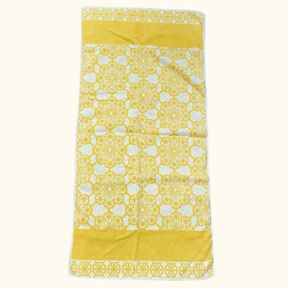RARE Vintage 1960s Western Germany Move Cotton Yellow White Floral Towel 39 x 19